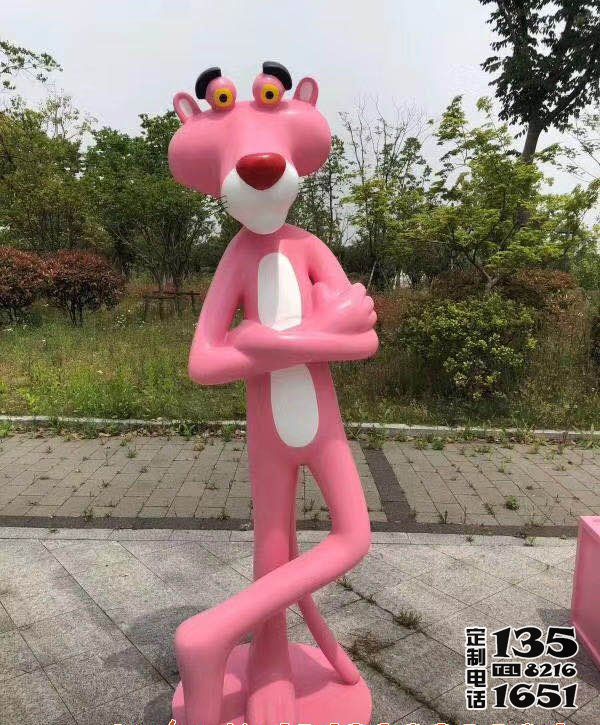 商場彩繪粉紅豹卡通動物玻璃鋼雕塑 商場彩繪粉紅豹卡通動物玻璃鋼雕塑