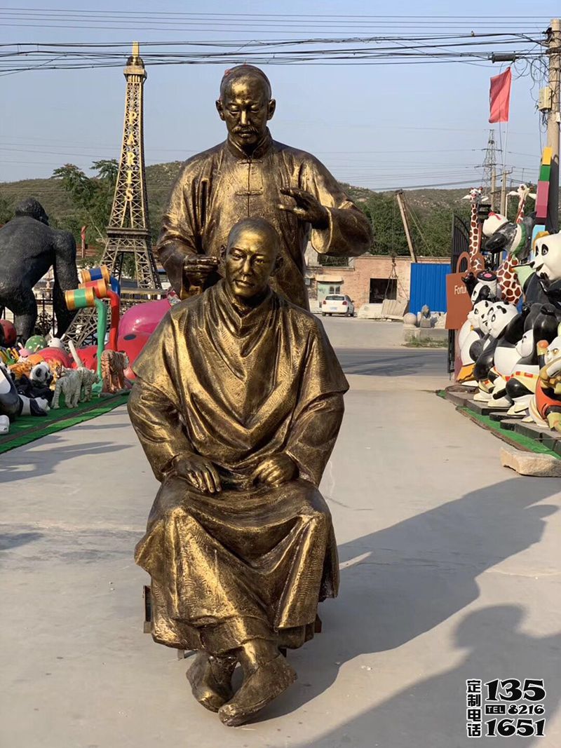 景區(qū)玻璃鋼仿銅理發(fā)人物雕塑 景區(qū)玻璃鋼仿銅理發(fā)人物雕塑