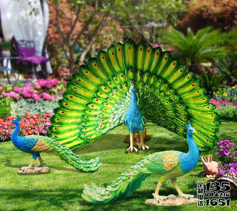花園擺放的玻璃鋼彩繪仿真動物孔雀雕塑 花園擺放的玻璃鋼彩繪仿真動物孔雀雕塑