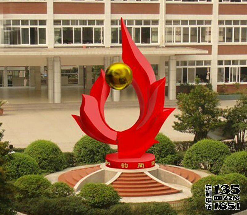 校園創(chuàng)意玻璃鋼紅色旗幟雕塑 校園創(chuàng)意玻璃鋼紅色旗幟雕塑