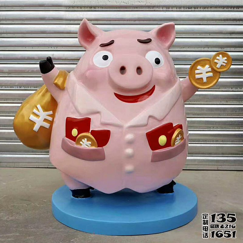 商場一只玻璃鋼卡通搞怪豬雕塑 商場一只玻璃鋼卡通搞怪豬雕塑